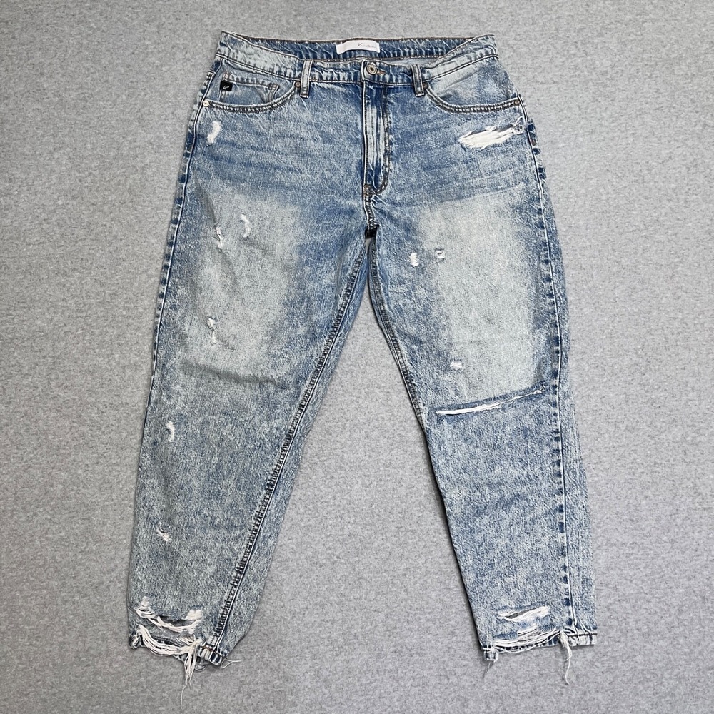 Kancan Jeans Womens 30 Blue Mom Cropped High Rise Ripped Distressed Denim